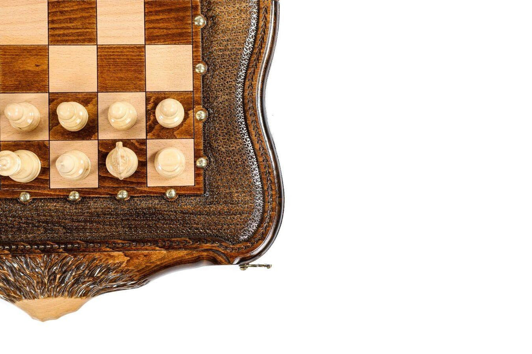 Chess-backgammon Set with Mountain Theme and Bronze Elements - Chess District