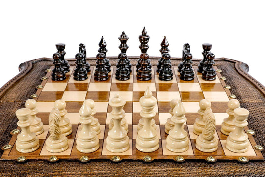 Handmade Wooden Chess Set with Bronze Elements - Chess District