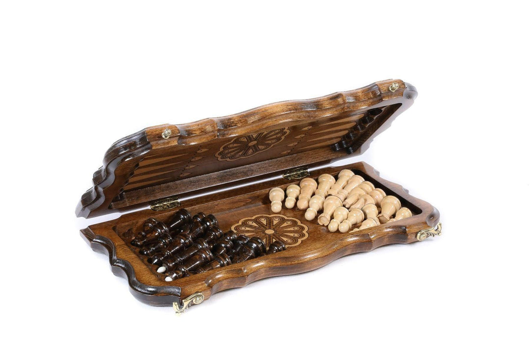 Wooden Chess-backgammon Set with Carved Eternity Pattern - Chess District