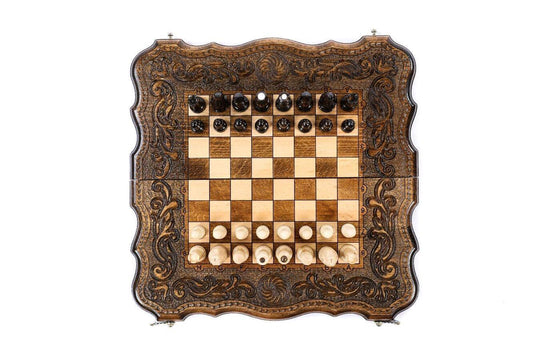Wooden Chess-backgammon Set with Carved Eternity Pattern - Chess District
