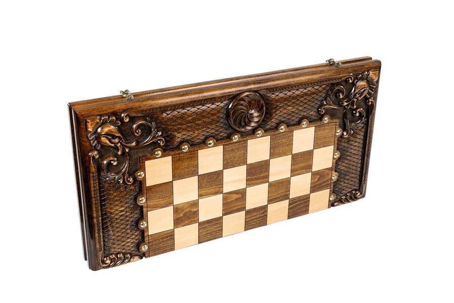 Wooden Chess-backgammon Set with Eternity Pattern and Bronze Elements - Chess District