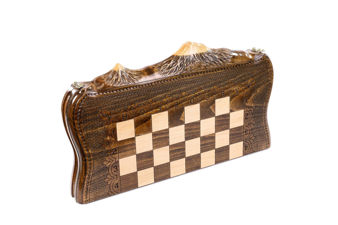 Wooden Chess-backgammon Set with Mountain Theme - Chess District